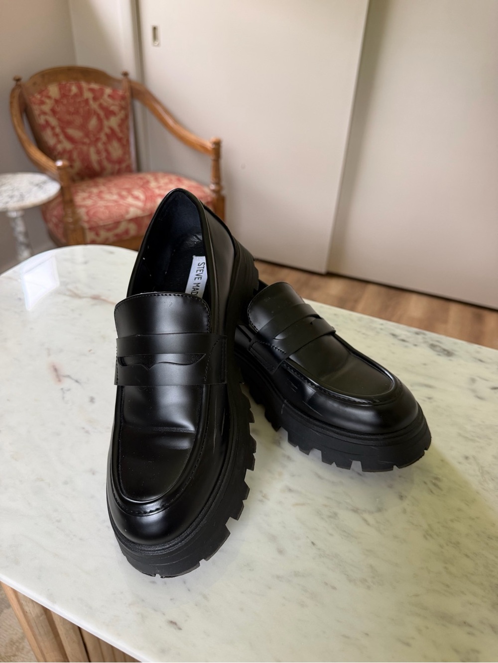 Steve Madden Black Lug-Sole Penny Loafers